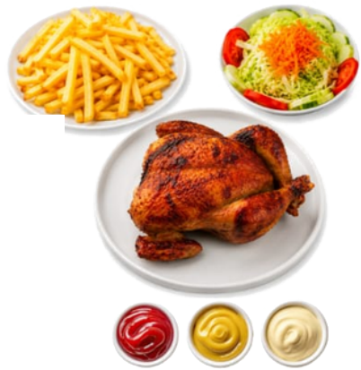 Combo para cuatro: pollo a la brasa con guarniciones